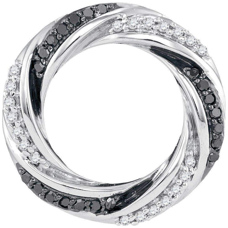 10kt White Gold Women's Round Black Color Enhanced Diamond Circle Pendant 1-4 Cttw - FREE Shipping (US/CAN)-Gold & Diamond Pendants & Necklaces-JadeMoghul Inc.