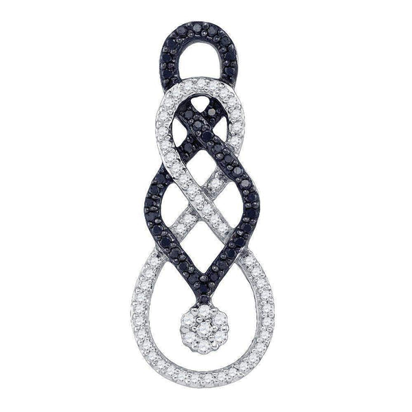 10kt White Gold Women's Round Black Color Enhanced Diamond Cluster Pendant 1-3 Cttw - FREE Shipping (US/CAN)-Gold & Diamond Pendants & Necklaces-JadeMoghul Inc.