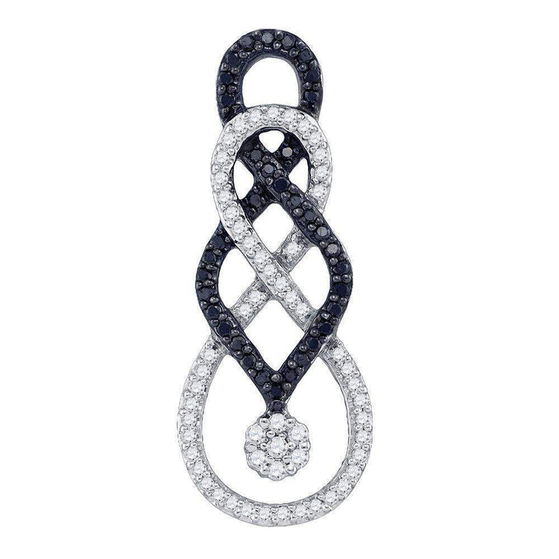 10kt White Gold Women's Round Black Color Enhanced Diamond Cluster Pendant 1-3 Cttw - FREE Shipping (US/CAN)-Gold & Diamond Pendants & Necklaces-JadeMoghul Inc.