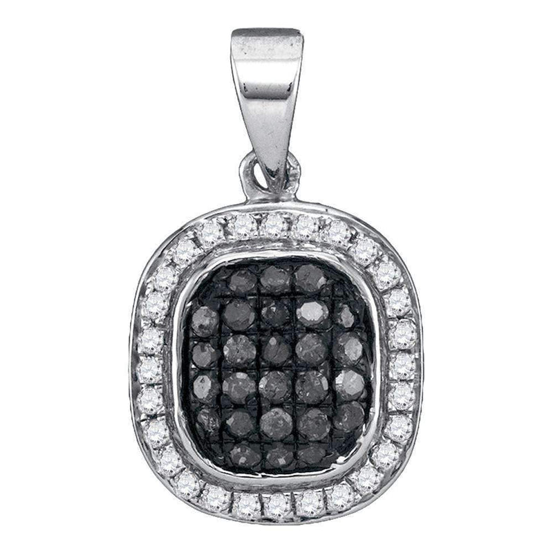 10kt White Gold Women's Round Black Color Enhanced Diamond Cluster Pendant 1-4 Cttw - FREE Shipping (US/CAN)-Gold & Diamond Pendants & Necklaces-JadeMoghul Inc.