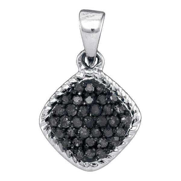 10kt White Gold Women's Round Black Color Enhanced Diamond Cluster Pendant 1-4 Cttw - FREE Shipping (US/CAN)-Gold & Diamond Pendants & Necklaces-JadeMoghul Inc.