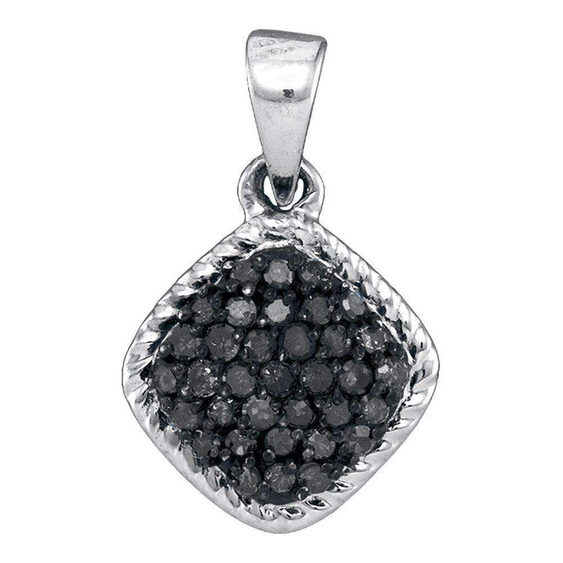 10kt White Gold Women's Round Black Color Enhanced Diamond Cluster Pendant 1-4 Cttw - FREE Shipping (US/CAN)-Gold & Diamond Pendants & Necklaces-JadeMoghul Inc.