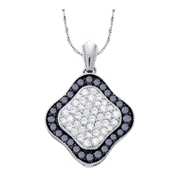 10kt White Gold Women's Round Black Color Enhanced Diamond Cluster Pendant 1.00 Cttw - FREE Shipping (US/CAN)-Gold & Diamond Pendants & Necklaces-JadeMoghul Inc.