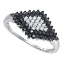 10kt White Gold Women's Round Black Color Enhanced Diamond Cluster Ring 1/2 Cttw - FREE Shipping (USA/CAN)-Gold & Diamond Cluster Rings-5-JadeMoghul Inc.
