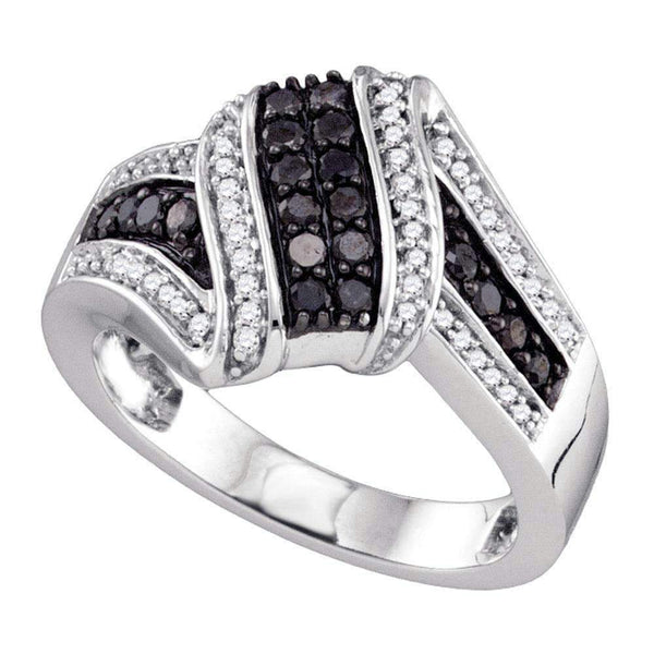 10kt White Gold Women's Round Black Color Enhanced Diamond Cluster Ring 1/2 Cttw - FREE Shipping (US/CAN)-Gold & Diamond Fashion Rings-5-JadeMoghul Inc.