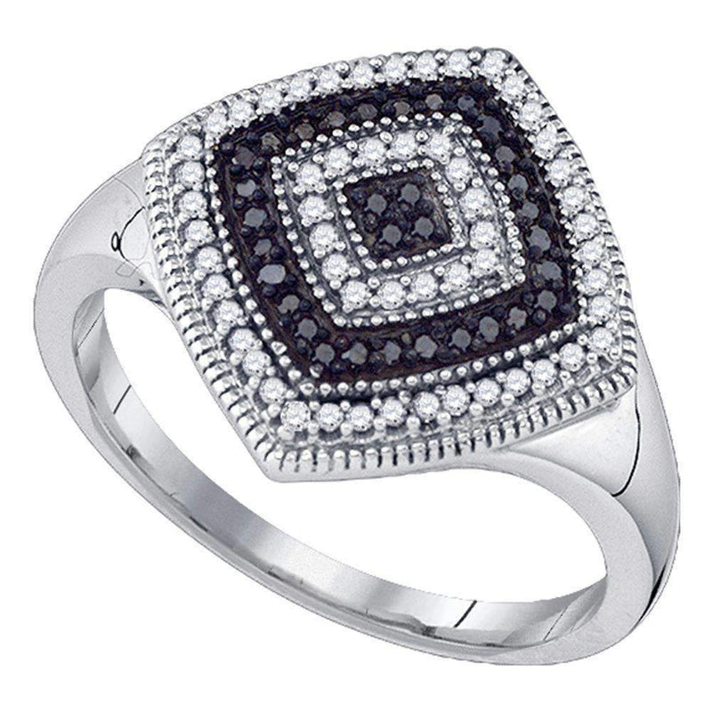 10kt White Gold Women's Round Black Color Enhanced Diamond Cluster Ring 1/3 Cttw - FREE Shipping (US/CAN)-Gold & Diamond Fashion Rings-5-JadeMoghul Inc.