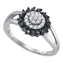 10kt White Gold Women's Round Black Color Enhanced Diamond Cluster Ring 1/4 Cttw - FREE Shipping (USA/CAN)-Gold & Diamond Cluster Rings-5-JadeMoghul Inc.