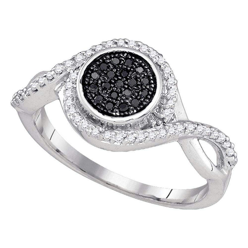 10kt White Gold Women's Round Black Color Enhanced Diamond Cluster Ring 1/5 Cttw - FREE Shipping (USA/CAN)-Gold & Diamond Cluster Rings-5-JadeMoghul Inc.