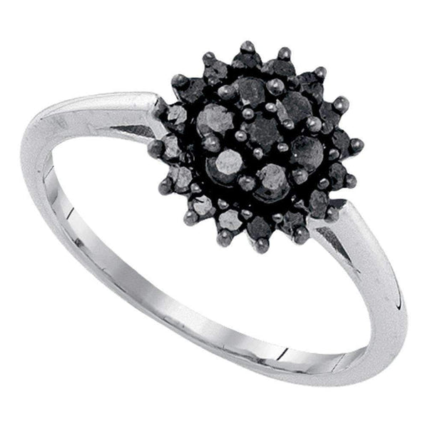 10kt White Gold Women's Round Black Color Enhanced Diamond Cluster Ring 3/8 Cttw - FREE Shipping (US/CAN)-Gold & Diamond Cluster Rings-5-JadeMoghul Inc.