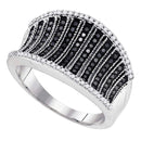 10kt White Gold Women's Round Black Color Enhanced Diamond Cocktail Concave Ring 3/8 Cttw - FREE Shipping (US/CAN)-Gold & Diamond Bands-6.5-JadeMoghul Inc.