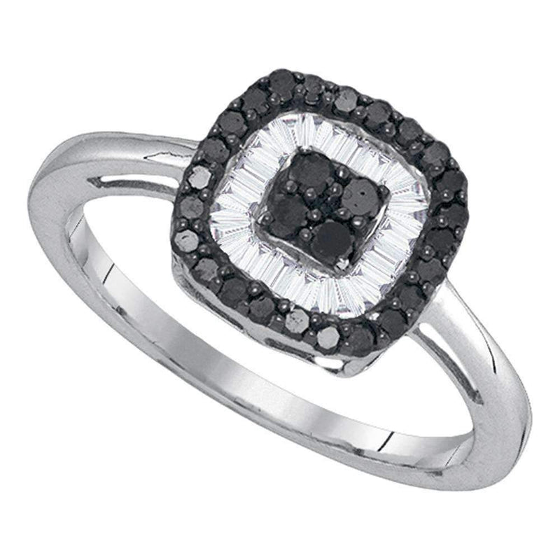 10kt White Gold Women's Round Black Color Enhanced Diamond Concentric Square Cluster Ring 3/8 Cttw - FREE Shipping (US/CAN)-Rings And Bands-5-JadeMoghul Inc.