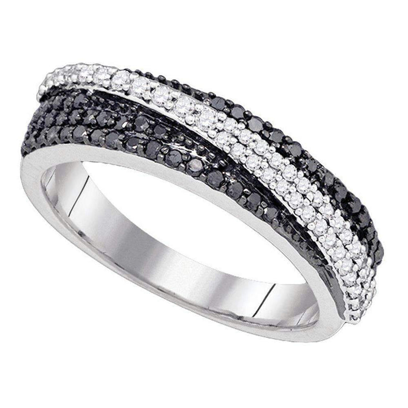 10kt White Gold Women's Round Black Color Enhanced Diamond Crossover Band Ring 3/8 Cttw - FREE Shipping (US/CAN)-Gold & Diamond Bands-5-JadeMoghul Inc.