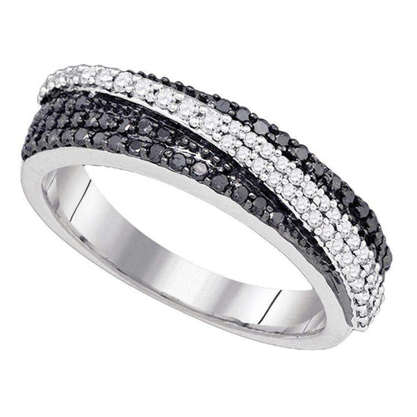10kt White Gold Women's Round Black Color Enhanced Diamond Crossover Band Ring 3/8 Cttw - FREE Shipping (US/CAN)-Gold & Diamond Bands-5-JadeMoghul Inc.