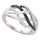 10kt White Gold Women's Round Black Color Enhanced Diamond Crossover Strand Band 1/4 Cttw - FREE Shipping (US/CAN)-Rings And Bands-7-JadeMoghul Inc.