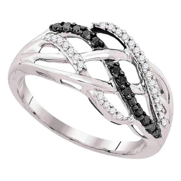 10kt White Gold Women's Round Black Color Enhanced Diamond Crossover Strand Band 1/4 Cttw - FREE Shipping (US/CAN)-Rings And Bands-7-JadeMoghul Inc.