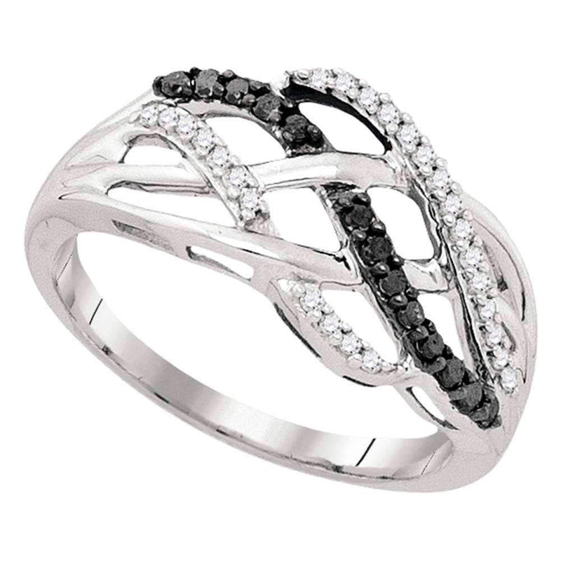 10kt White Gold Women's Round Black Color Enhanced Diamond Crossover Strand Band 1/4 Cttw - FREE Shipping (US/CAN)-Rings And Bands-7-JadeMoghul Inc.