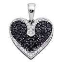 10kt White Gold Women's Round Black Color Enhanced Diamond Dainty Heart Pendant 1-2 Cttw - FREE Shipping (US/CAN)-Gold & Diamond Pendants & Necklaces-JadeMoghul Inc.