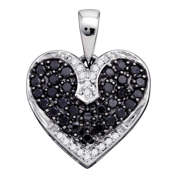 10kt White Gold Women's Round Black Color Enhanced Diamond Dainty Heart Pendant 1-2 Cttw - FREE Shipping (US/CAN)-Gold & Diamond Pendants & Necklaces-JadeMoghul Inc.