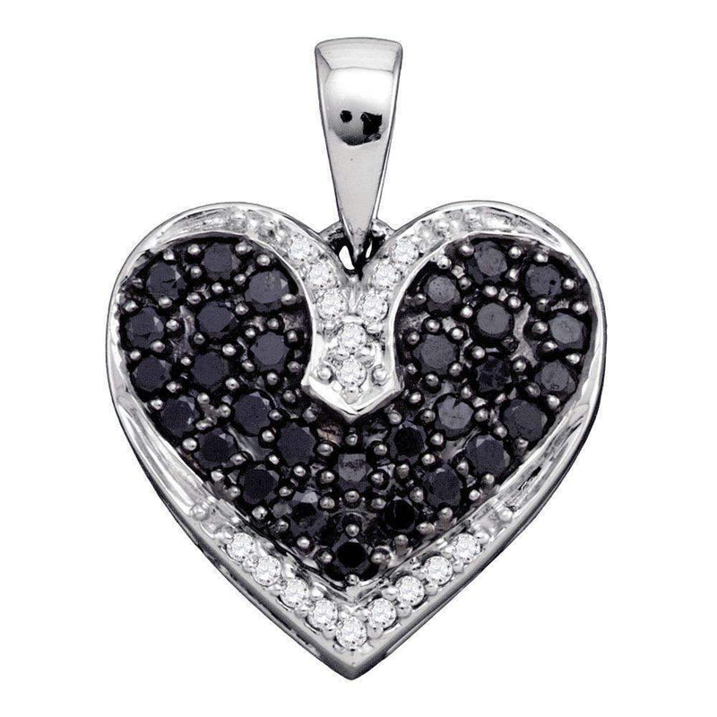 10kt White Gold Women's Round Black Color Enhanced Diamond Dainty Heart Pendant 1-2 Cttw - FREE Shipping (US/CAN)-Gold & Diamond Pendants & Necklaces-JadeMoghul Inc.