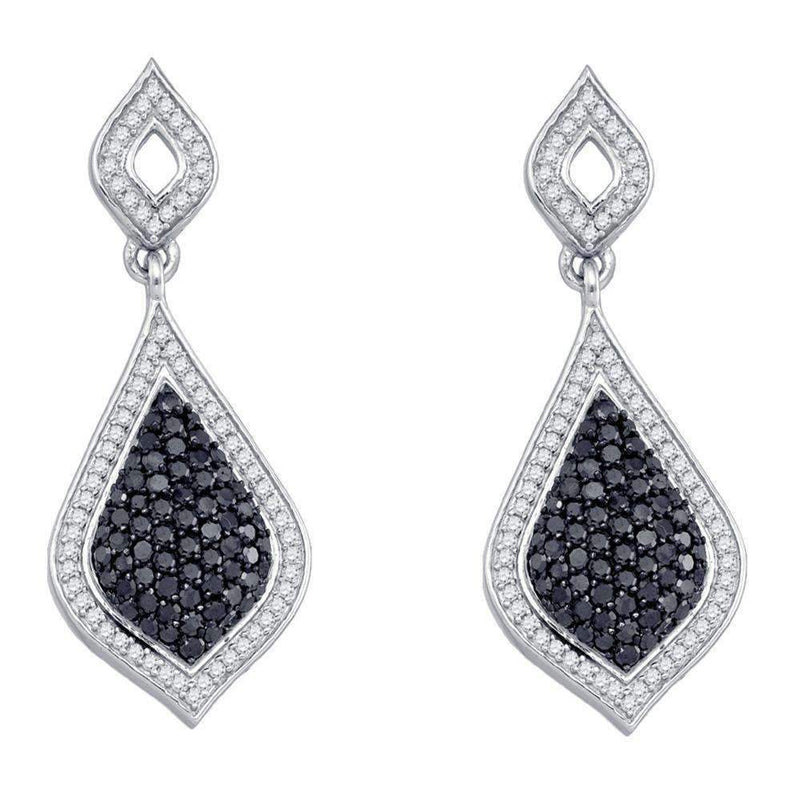 10kt White Gold Women's Round Black Color Enhanced Diamond Dangle Earrings 2-1-6 Cttw - FREE Shipping (US/CAN)-Gold & Diamond Earrings-JadeMoghul Inc.