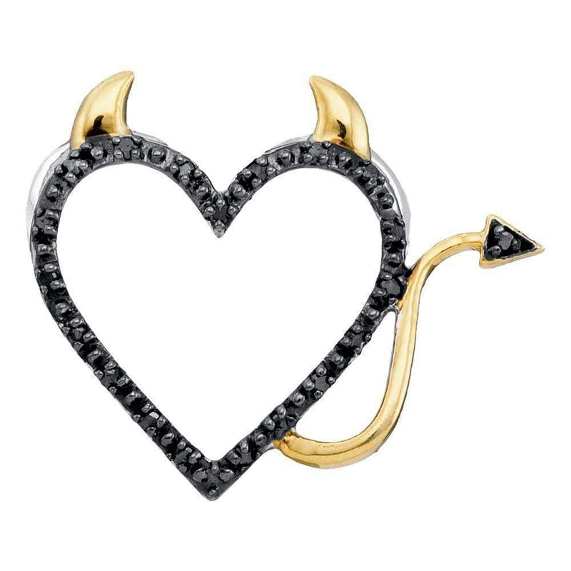 10kt White Gold Women's Round Black Color Enhanced Diamond Devil Naughty Heart Pendant 1-12 Cttw - FREE Shipping (US/CAN)-Gold & Diamond Pendants & Necklaces-JadeMoghul Inc.