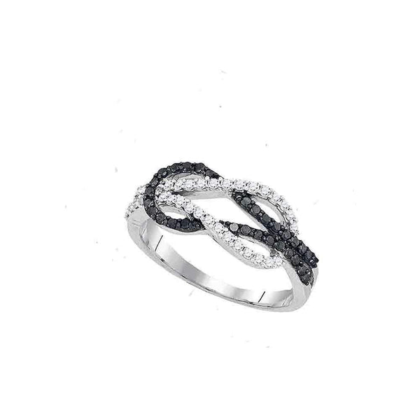 10kt White Gold Women's Round Black Color Enhanced Diamond Double Linked Knot Band Ring 1-2 Cttw - FREE Shipping (US/CAN)-Gold & Diamond Fashion Rings-JadeMoghul Inc.