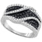 10kt White Gold Women's Round Black Color Enhanced Diamond Double Strand Crossover Band 3/4 Cttw - FREE Shipping (US/CAN)-Gold & Diamond Bands-5-JadeMoghul Inc.