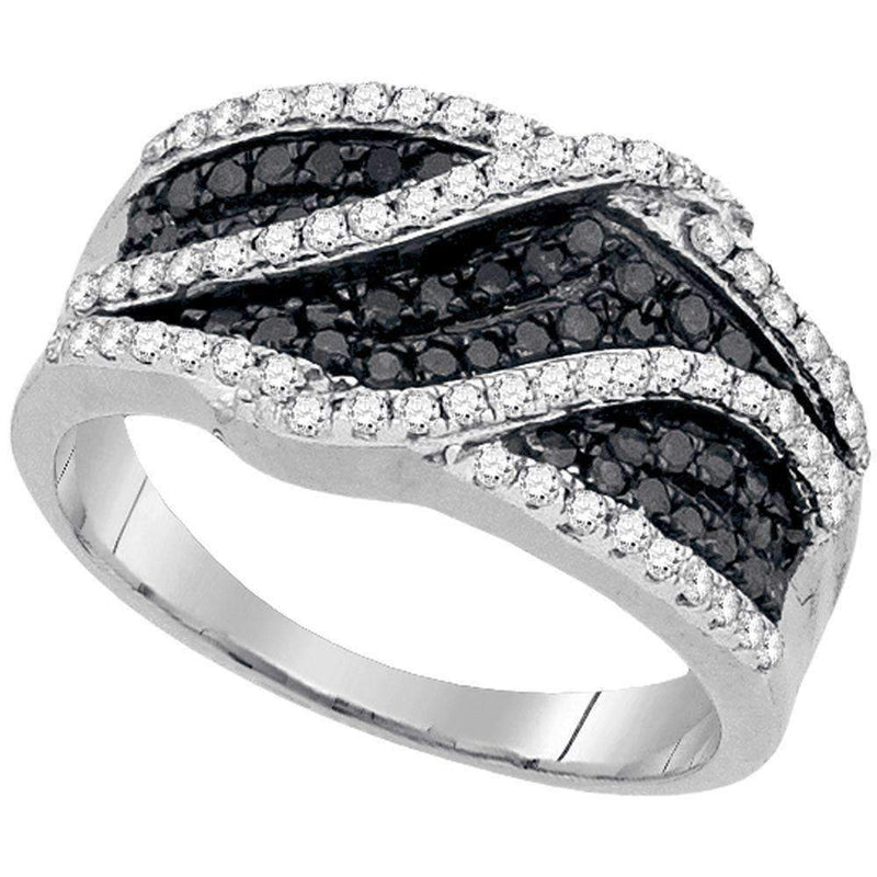 10kt White Gold Women's Round Black Color Enhanced Diamond Double Strand Crossover Band 3/4 Cttw - FREE Shipping (US/CAN)-Gold & Diamond Bands-5-JadeMoghul Inc.