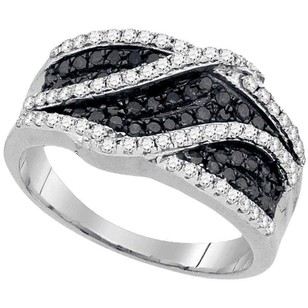 10kt White Gold Women's Round Black Color Enhanced Diamond Double Strand Crossover Band 3/4 Cttw - FREE Shipping (US/CAN)-Gold & Diamond Bands-5-JadeMoghul Inc.