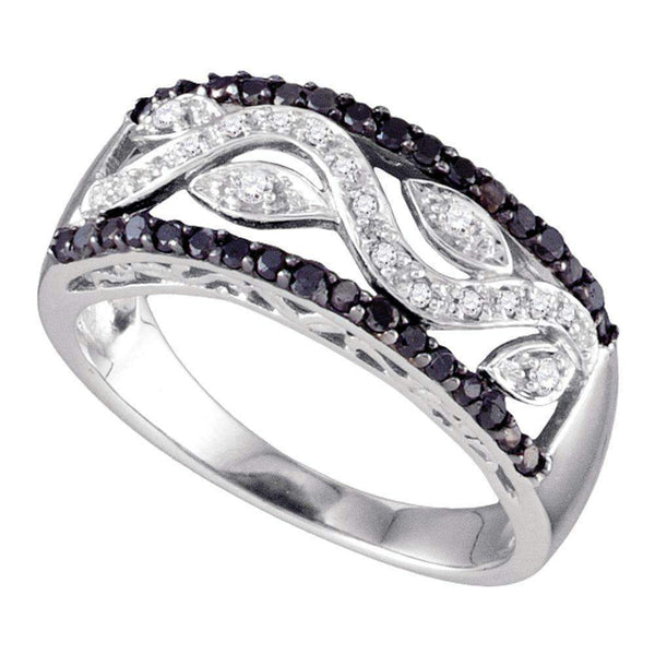 10kt White Gold Women's Round Black Color Enhanced Diamond Floral Band Ring 3/8 Cttw - FREE Shipping (US/CAN)-Gold & Diamond Bands-5-JadeMoghul Inc.