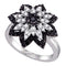 10kt White Gold Women's Round Black Color Enhanced Diamond Flower Cluster Ring 7/8 Cttw - FREE Shipping (US/CAN)-Gold & Diamond Fashion Rings-5-JadeMoghul Inc.
