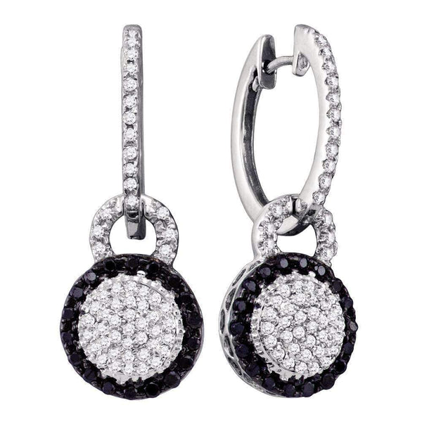 10kt White Gold Women's Round Black Color Enhanced Diamond Framed Cluster Dangle Earrings 1-2 Cttw - FREE Shipping (US/CAN)-Gold & Diamond Earrings-JadeMoghul Inc.
