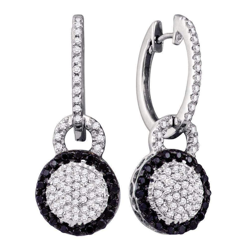 10kt White Gold Women's Round Black Color Enhanced Diamond Framed Cluster Dangle Earrings 1-2 Cttw - FREE Shipping (US/CAN)-Gold & Diamond Earrings-JadeMoghul Inc.