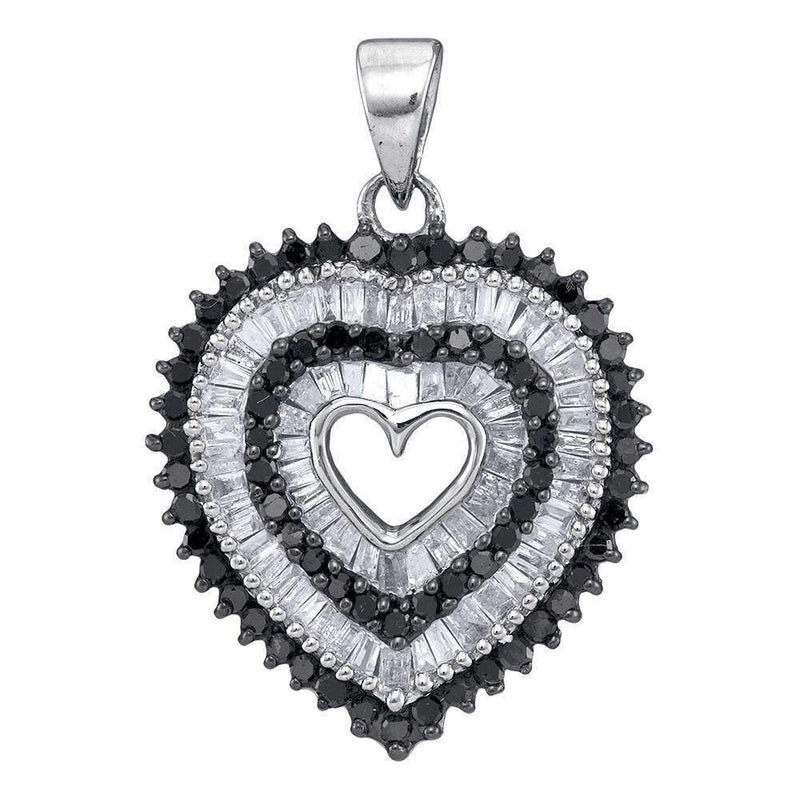 10kt White Gold Women's Round Black Color Enhanced Diamond Framed Heart Pendant 7-8 Cttw - FREE Shipping (US/CAN)-Gold & Diamond Pendants & Necklaces-JadeMoghul Inc.
