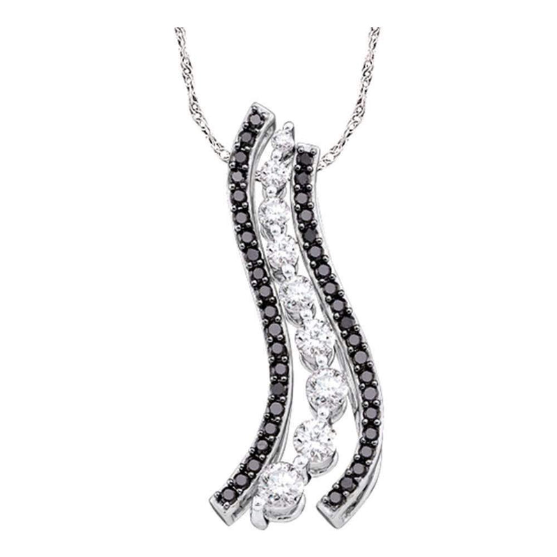 10kt White Gold Women's Round Black Color Enhanced Diamond Graduated Journey Pendant 1-2 Cttw - FREE Shipping (US/CAN)-Gold & Diamond Pendants & Necklaces-JadeMoghul Inc.