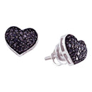 10kt White Gold Women's Round Black Color Enhanced Diamond Heart Cluster Earrings 3-8 Cttw - FREE Shipping (US/CAN)-Gold & Diamond Earrings-JadeMoghul Inc.