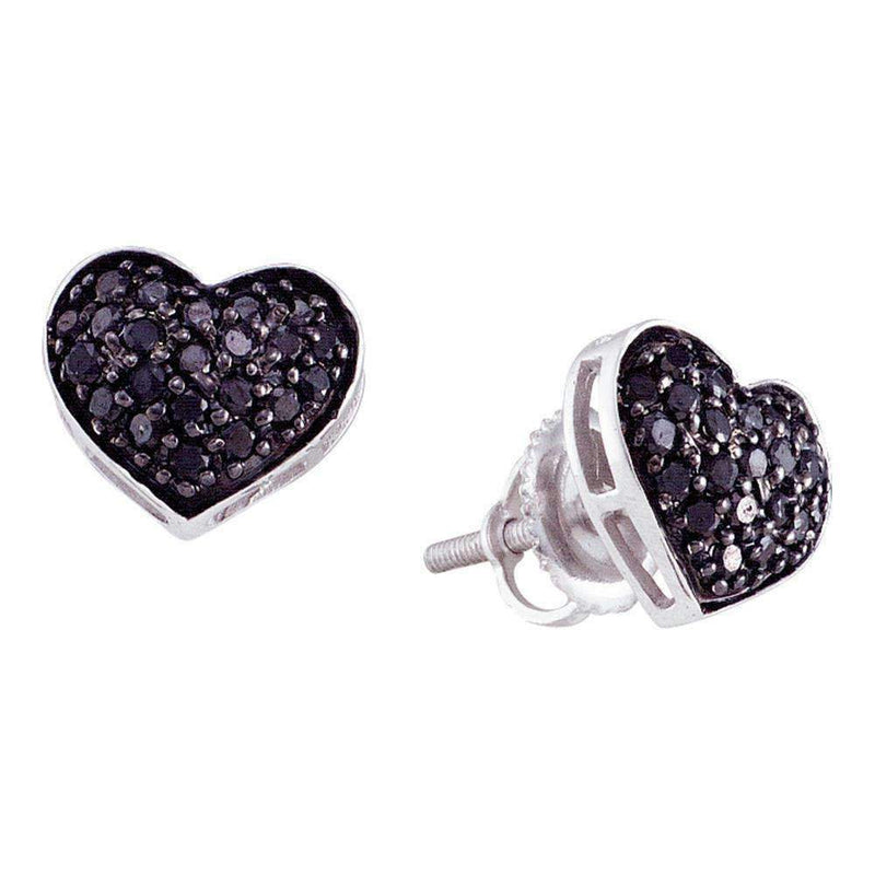 10kt White Gold Women's Round Black Color Enhanced Diamond Heart Cluster Earrings 3-8 Cttw - FREE Shipping (US/CAN)-Gold & Diamond Earrings-JadeMoghul Inc.