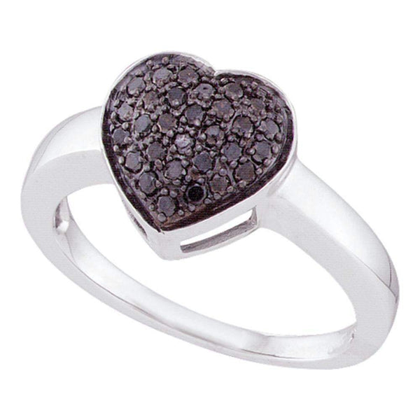 10kt White Gold Women's Round Black Color Enhanced Diamond Heart Cluster Ring 1/4 Cttw - FREE Shipping (US/CAN)-Gold & Diamond Heart Rings-6-JadeMoghul Inc.