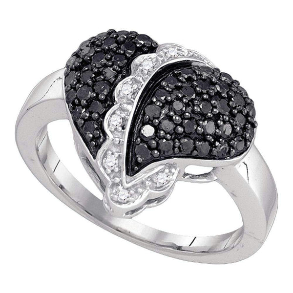 10kt White Gold Women's Round Black Color Enhanced Diamond Heart Cluster Ring 5/8 Cttw - FREE Shipping (US/CAN)-Gold & Diamond Heart Rings-5-JadeMoghul Inc.