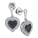 10kt White Gold Women's Round Black Color Enhanced Diamond Heart Frame Dangle Earrings 1-2 Cttw - FREE Shipping (USA/CAN)-Gold & Diamond Earrings-JadeMoghul Inc.