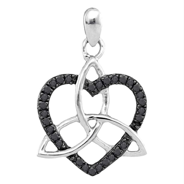 10kt White Gold Women's Round Black Color Enhanced Diamond Heart Love Pendant 1-10 Cttw - FREE Shipping (US/CAN)-Gold & Diamond Pendants & Necklaces-JadeMoghul Inc.