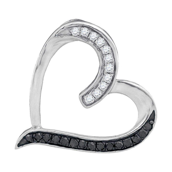 10kt White Gold Women's Round Black Color Enhanced Diamond Heart Love Pendant 1-5 Cttw - FREE Shipping (US/CAN)-Gold & Diamond Pendants & Necklaces-JadeMoghul Inc.