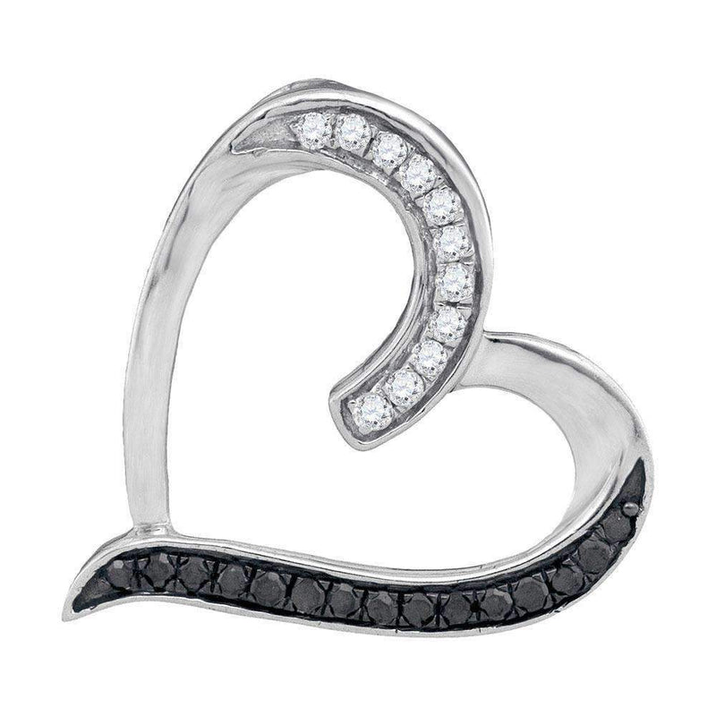 10kt White Gold Women's Round Black Color Enhanced Diamond Heart Love Pendant 1-5 Cttw - FREE Shipping (US/CAN)-Gold & Diamond Pendants & Necklaces-JadeMoghul Inc.