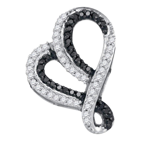 10kt White Gold Women's Round Black Color Enhanced Diamond Heart Love Pendant 1-5 Cttw - FREE Shipping (US/CAN)-Gold & Diamond Pendants & Necklaces-JadeMoghul Inc.