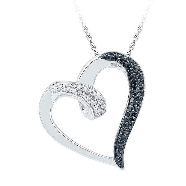 10kt White Gold Women's Round Black Color Enhanced Diamond Heart Love Pendant 1-6 Cttw - FREE Shipping (US/CAN)-Gold & Diamond Pendants & Necklaces-JadeMoghul Inc.