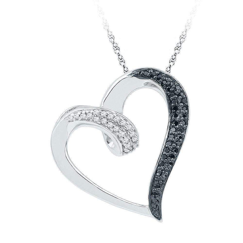 10kt White Gold Women's Round Black Color Enhanced Diamond Heart Love Pendant 1-6 Cttw - FREE Shipping (US/CAN)-Gold & Diamond Pendants & Necklaces-JadeMoghul Inc.