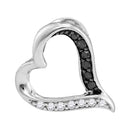 10kt White Gold Women's Round Black Color Enhanced Diamond Heart Love Pendant 1-8 Cttw - FREE Shipping (US/CAN)-Gold & Diamond Pendants & Necklaces-JadeMoghul Inc.