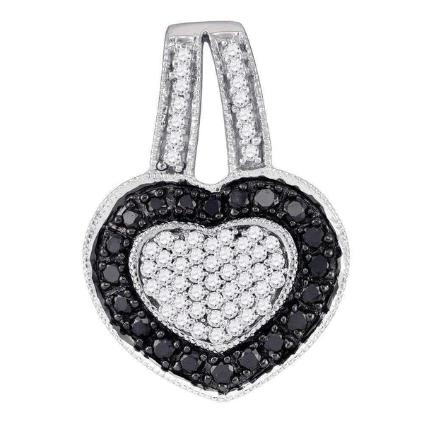 10kt White Gold Women's Round Black Color Enhanced Diamond Heart Pendant 1-2 Cttw - FREE Shipping (US/CAN)-Gold & Diamond Pendants & Necklaces-JadeMoghul Inc.