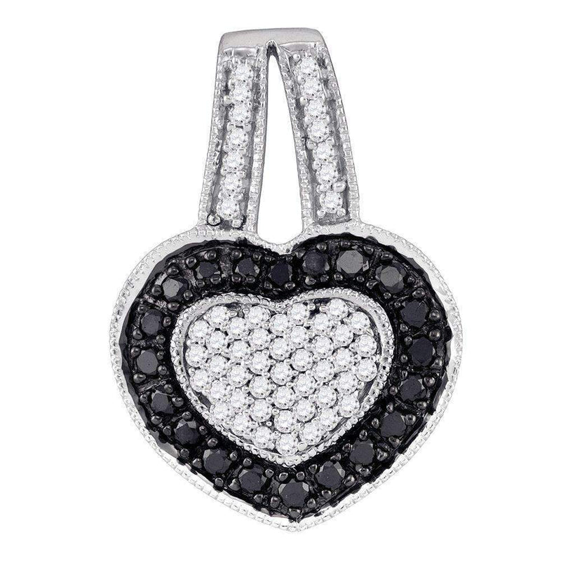 10kt White Gold Women's Round Black Color Enhanced Diamond Heart Pendant 1-2 Cttw - FREE Shipping (US/CAN)-Gold & Diamond Pendants & Necklaces-JadeMoghul Inc.