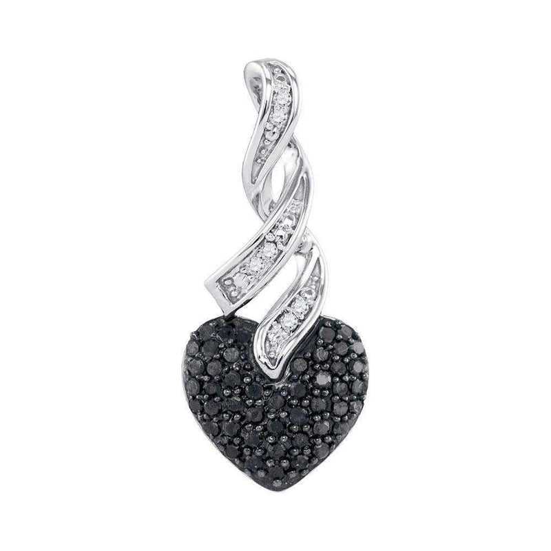 10kt White Gold Womens Round Black Color Enhanced Diamond Heart Pendant 1-3 Cttw-Gold & Diamond Pendants & Necklaces-JadeMoghul Inc.